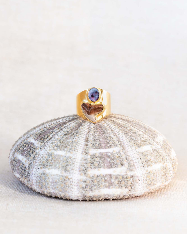 gold opal block ring size 7