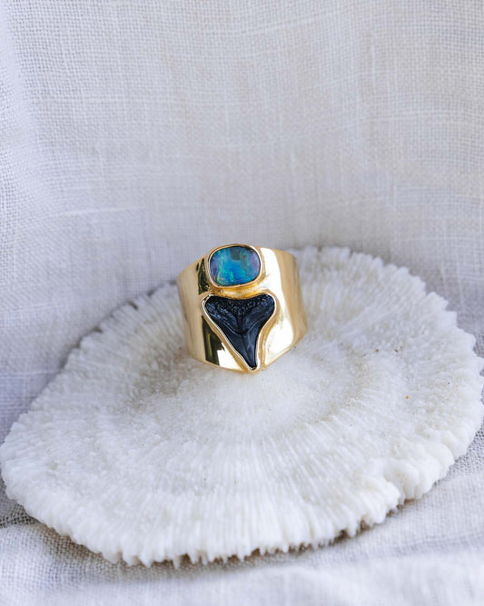 gold opal block ring size 7