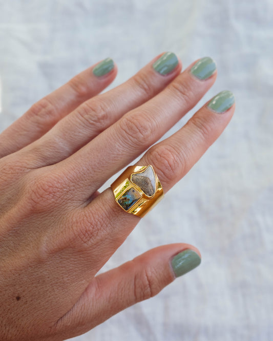 gold opal block ring size 8