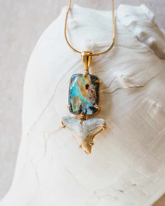 gold opal galaxy claw necklace