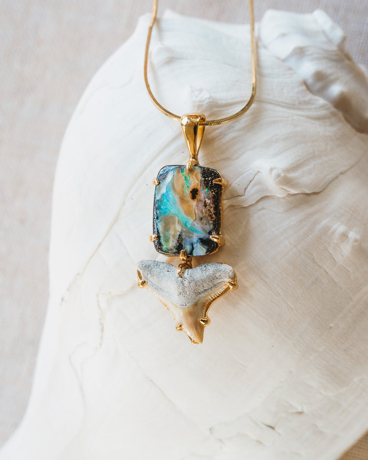 gold opal galaxy claw necklace